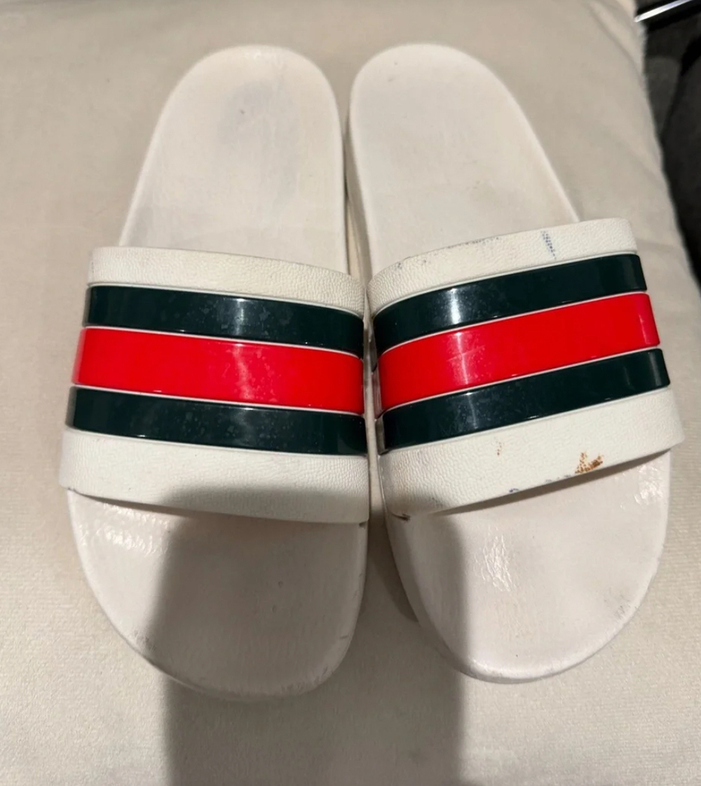 Authentic Gucci white with red and green stripes Slides unisex- womens size 5